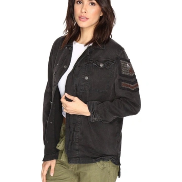 {SOLD} FREE PEOPLE Embellished Military Jacket Women’s Medium Black - Picture 2 of 8